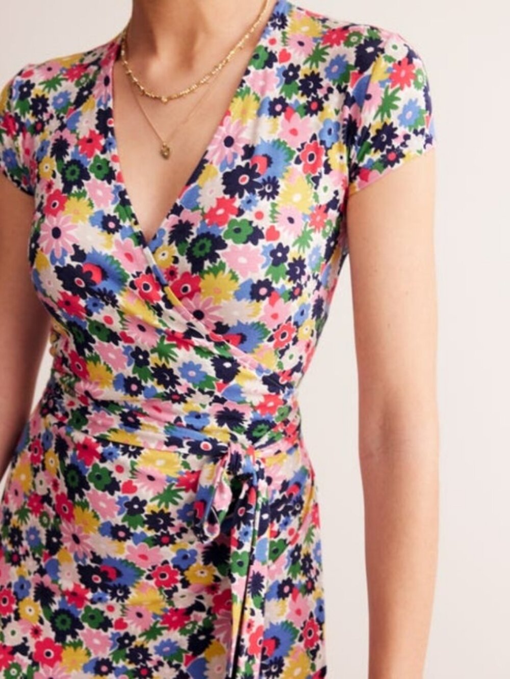 Boden Womens Joanna Wrap Jersey Multi Ditsy Floral Midi Dress Sz 8 Long Career